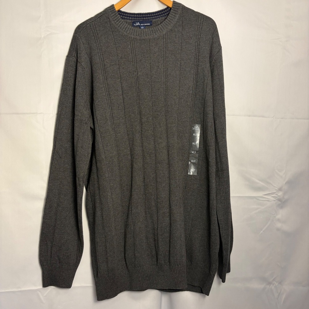 John Ashford Mens Crew Neck Ribbed Cotton Sweater Grey XLT 78310BCK28